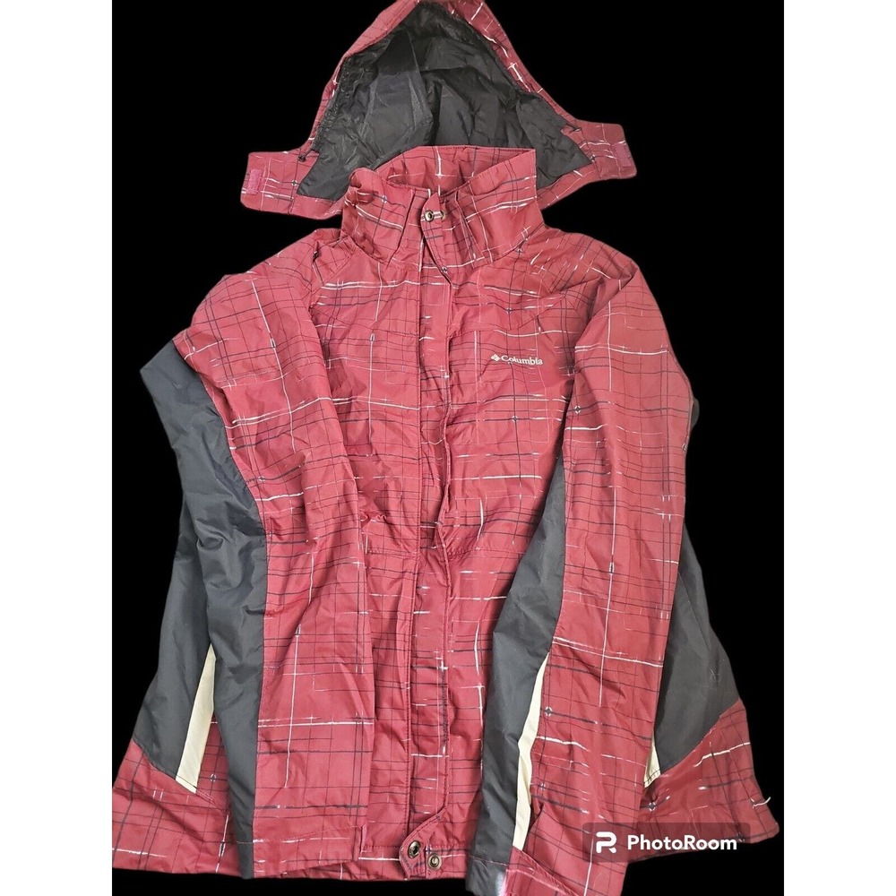 Women's XL Columbia Interchange Omni-tech Bugaboo Maroon Full Zip Plaid Jacket